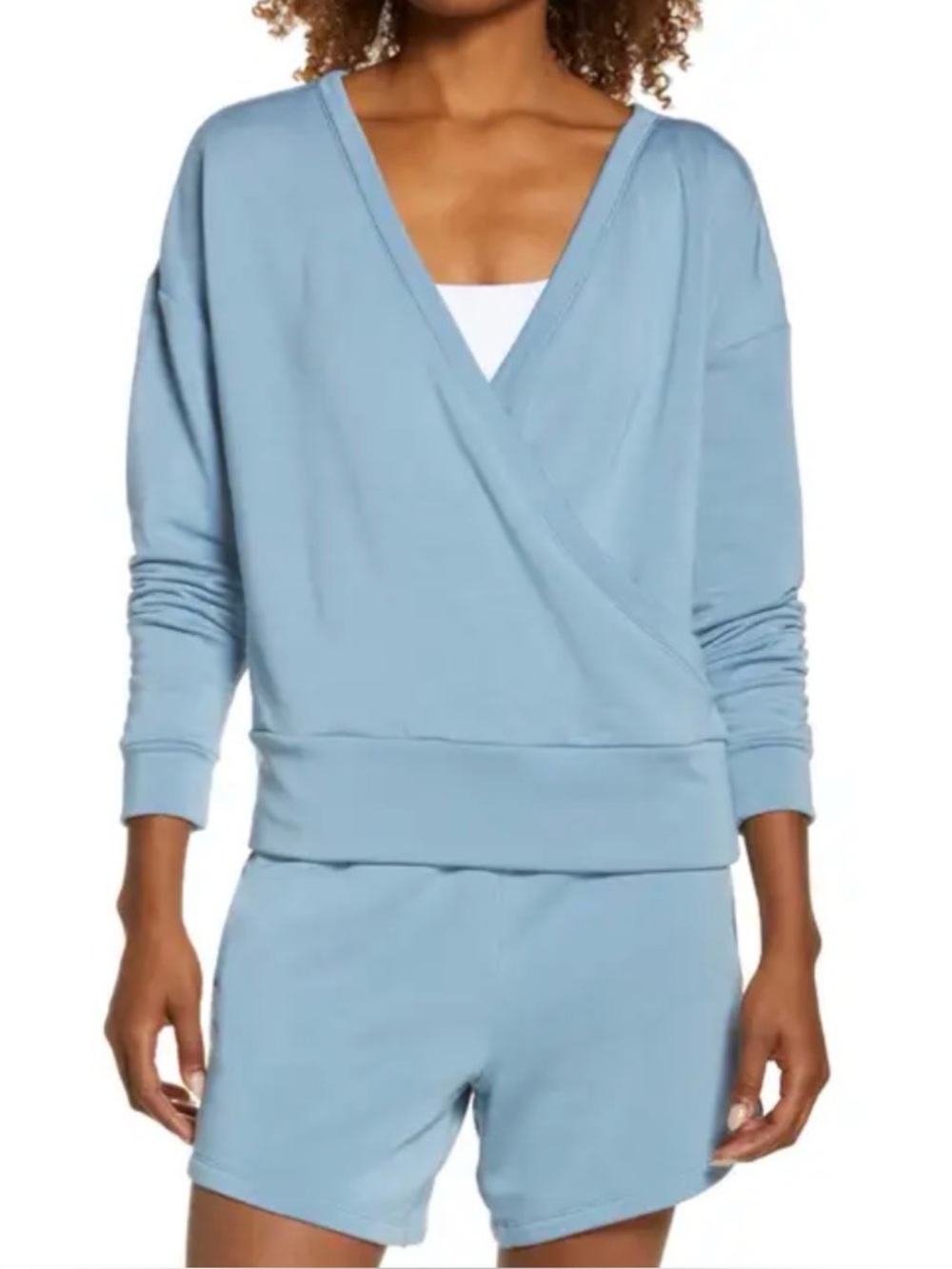 Zella Peaceful Wrap Sweatshirt and Peaceful Cozy Court Shorts, medium